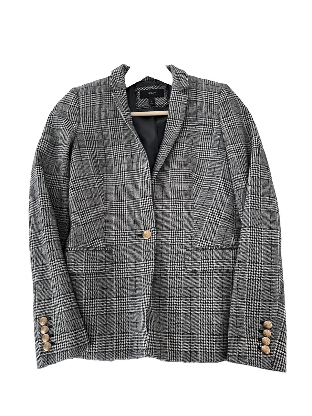 J. Crew Black and Gray Glen Plaid Single-Button Blazer